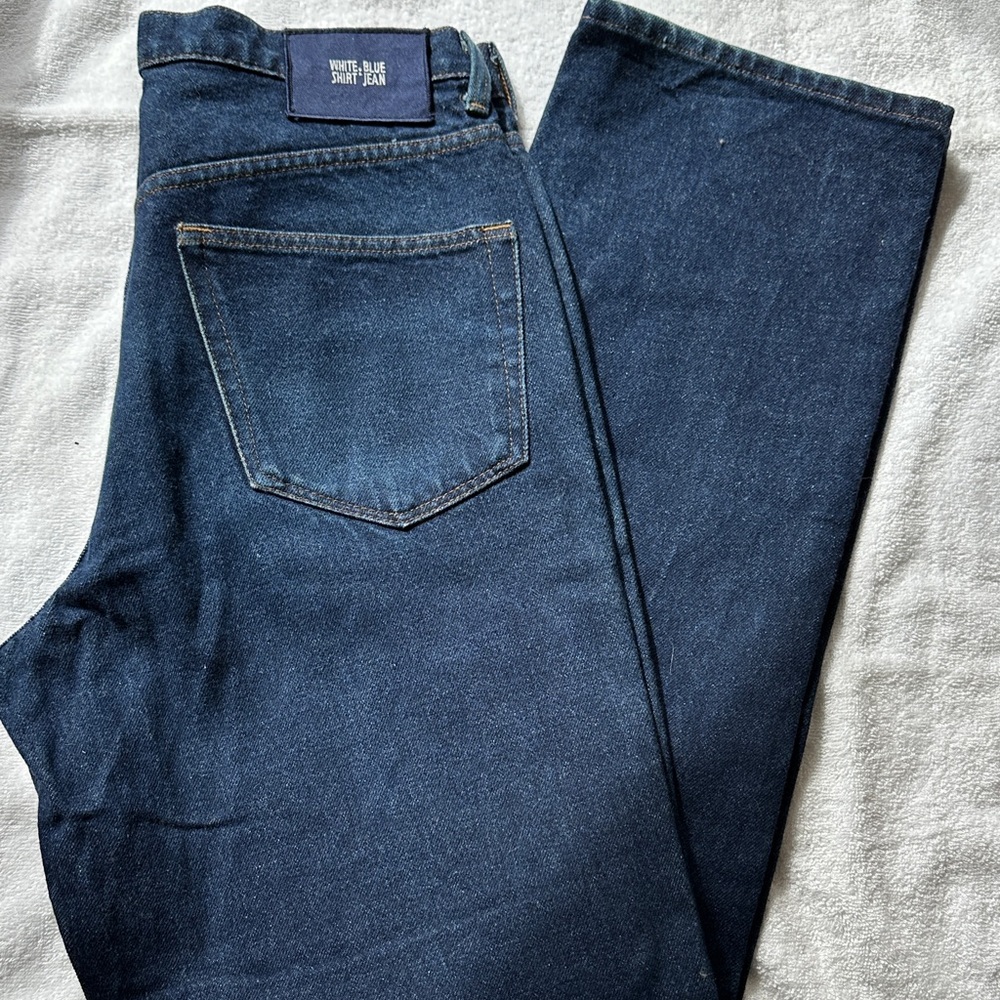 Men’s Straight Dark Blue Men’s Jeans, White Blue Shirt Jean Size 34/34